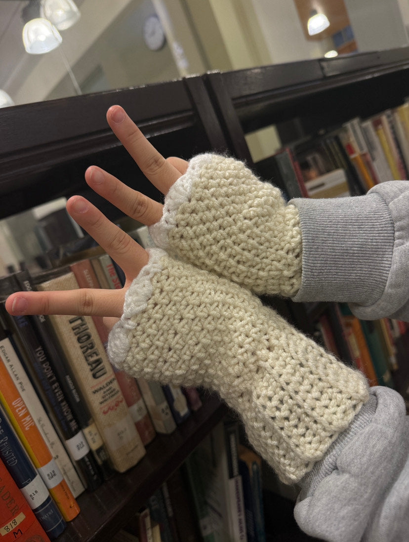 Cozy All Beige Fingerless Gloves